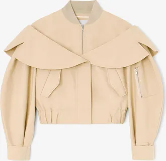 Ganni Warm Sand Bomber in Beige Cotton - Size 10/12 Organic