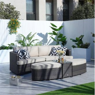 Direct Wicker Outdoor Garden Rattan Sun Lounger with Coffee Table in Brown | Size: 2 Pack