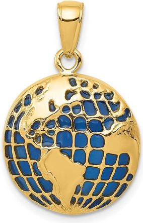 Diamond2Deal 14k Yellow Gold Blue Enameled Globe Pendant