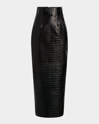 Khaite Loxley Croc-Embossed Leather Maxi Skirt