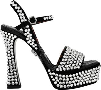 Philipp Plein Strass Platform Sandalen - Dames - Sandalen met hakken - Zwart - 35 EU - Leer - Schoenen