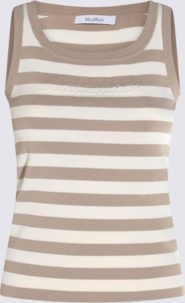 Max Mara White And Beige Cotton Pentola Top