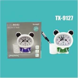 Trade Shop Trade Shop - Orologio Sveglia A Forma Di Panda Analogico Con Portapenne Da Tavolo Tx-9127