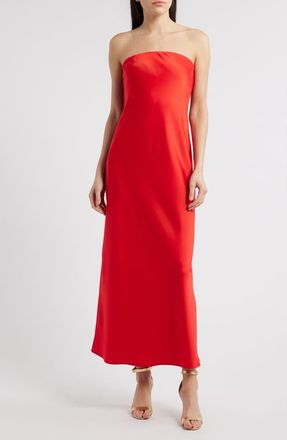 Wayf Madelyn Strapless Bias Cut Satin Dress in Red at Nordstrom, Size Xx-Small