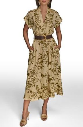 DKNY Floral Belted Midi Dress in Smky Olv/B at Nordstrom Rack, Size 4