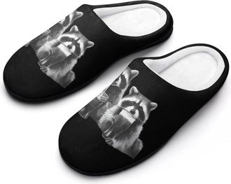 Generic Two Raccoons Drinking Mens House Slippers Memory Foam Washable Cotton Slip on Home Shoes