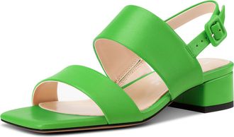 Castamere Womens Chunky Block Low Heel Peep Open Square Toe Buckle Sandals Dress Casual Party Shoes 3.5 CM Heels Grass Green 3.5 UK
