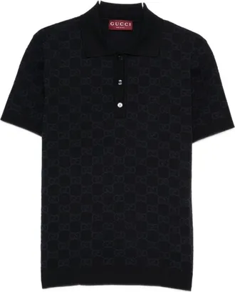 Gucci Polo Shirts, male, Blue, Size: S GG cotton silk jacquard polo shirt