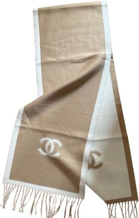 Chanel Camel Wool Fringed Scarf