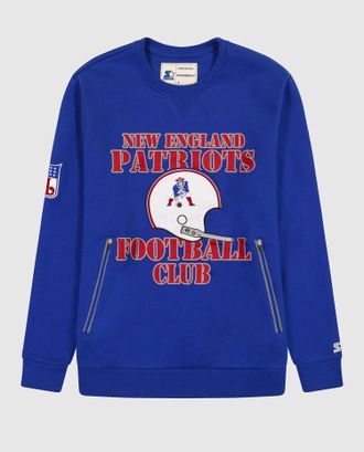 Starter Mens New England Patriots Crew Neck Sweatshirt With Zip Pockets In Blue
