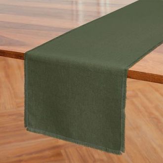 Solino Home Linen Table Runner for Dining Table, Holiday and Everyday Table Decor - Fringe in Desert Green at Nordstrom, Size Xx-Small