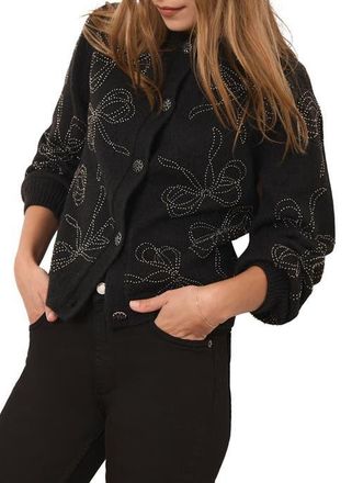 Mint Velvet Bow Detail Embellished Cardigan in Black at Nordstrom, Size X-Small