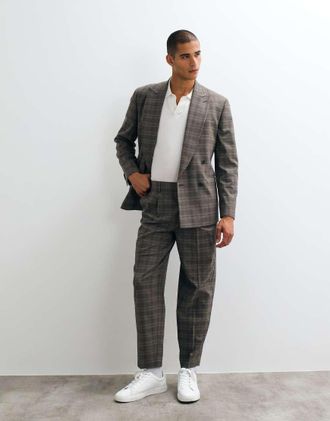 Asos pantaloni da abito oversize affusolati a quadri glen marroni-Marrone
