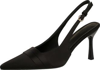 Generic Womens Satin Slingback Stiletto Heels Pointed Toe Hollow Back Pumps Elegant Shoes for Parties Evening Events Weddings and Formal Dinners,Black,6.5 UK