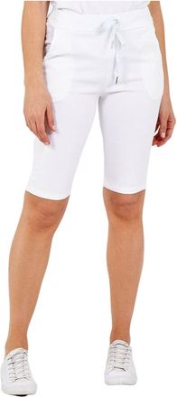 Generic Dolce Fashions Ladies Stretch Plain Magic Italian Shorts - Womens Comfy Crushed Casual Summer Short Joggers Stretchy Capri Bottom Pants (White, UK 16-