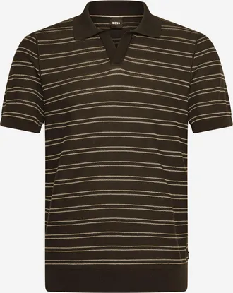 HUGO BOSS Mens Polo Shirt Striped Cotton-Blend Dark Brown T-shirts And Polos