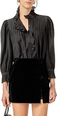 English Factory Ruffle Detail Shirt in Black at Nordstrom, Size Small