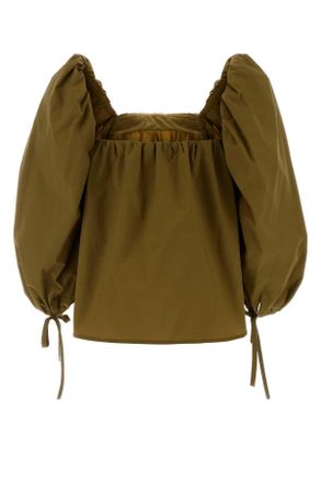Saint Laurent Womens Olive Green Jersey Blouse Mousse Maglie Sweater