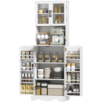 HOMCOM Mobile Cucina con 2 Armadietti e 8 Ripiani 60x39.5x179.6 cm Bianco