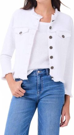 Nic+Zoe Utility Fringe Mix Knit Jacket In Paper White