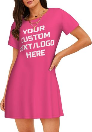 Generic Custom Womens Dress Add Your Text/Image/Photo Personalised Dress Design Your Add Text Logo Customizable for Wife Girlfriend XL Magenta