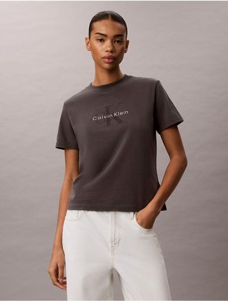 Calvin Klein Jeans Calvin Klein Womens Acid Wash Monologo Tee - Grey - XS