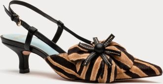 Frances Valentine Womens Flower Zebra Haircalf Kitten Heel In Brown