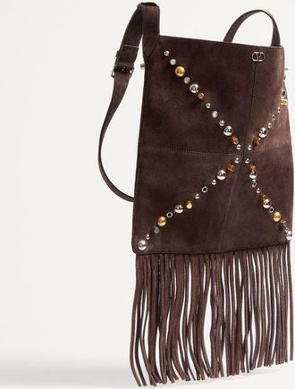 Valentino Garavani Borsa A Spalla Valentino Garavani Nellc&ocirc;te In Suede Con Frange Donna MARRONE UNI