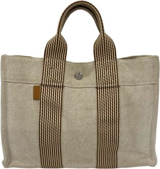 Herm&egrave;s Beige Toile H Handbag Tote Bag (Pre-Owned)