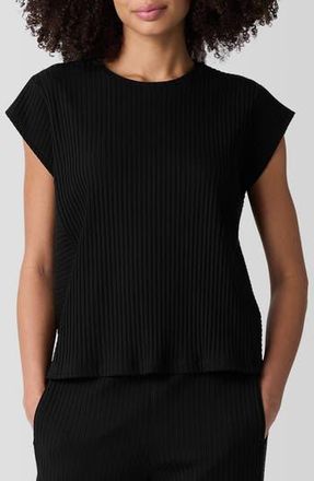 Eileen Fisher Crewneck Cap Sleeve Ribbed T-Shirt in Black at Nordstrom Rack, Size Xx-Small