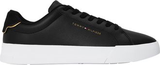 Tommy Hilfiger Heren-sportschoenen van Pebble Grain Court-leer (Zwart/Goud)