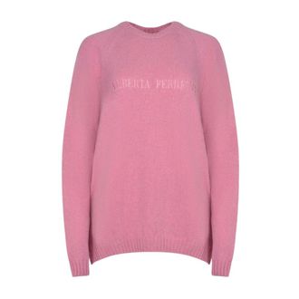 Alberta Ferretti Alberta Ferretti, Round-neck Knitwear, female, Pink, Size: M Ribbed Crew-neck Sweater