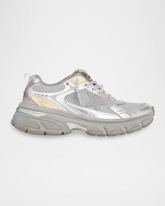 Golden Goose Mens Lightstar Mesh and Leather Runner Sneakers