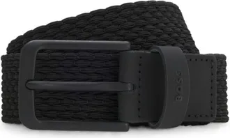 BOSS Woven belt with leather trims and logo detail