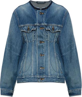 Balenciaga Jassen, Dames, Blauw, 2Xs, Denim, Denim Jas met Rauwe Rand