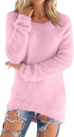 Generic Fleece Sweatshirts for Women UK Warm Solid Color Fluffy Long Sleeve Tunic Tops Womens Sweaters Winter Jumpers Casual Crewneck Ladies Soft Cozy Pullove