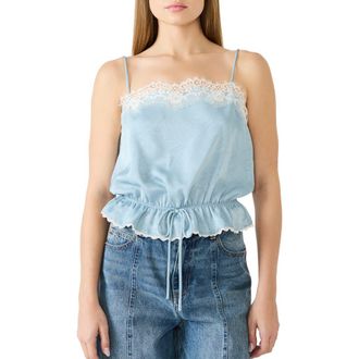 Steve Madden Roan Lace Trim Camisole in Dusty Blue at Nordstrom, Size Small
