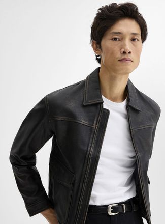 Jack & Jones Mens Vintage-look leather jacket