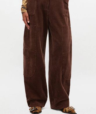 Ganni Seersucker Corduroy Curved Pants In Chicorycoffee