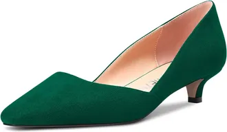 Castamere Women Low Kitten Heel Close Square Toe Pumps Court Shoe Slip-on Classic Cute Office 3.5 CM Heels Party Shoes Green C 2.5 UK