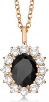 Allurez Oval Onyx and Diamond Pendant Necklace 14k Yellow Gold (3.60ctw)