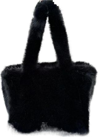 Generic Womens Plush Bags Plush Bag Womens Large Shoulder Bags Winter Ladies Shopping Fashion Soft Female Casual Tote Handbags(Black)