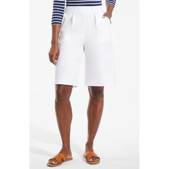 Lands End Knit High Rise Pleated 12 Bermuda Shorts in White at Nordstrom, Size X-Small