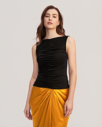 LilySilk Melia Ruched Silk Knit Tank Top for Women