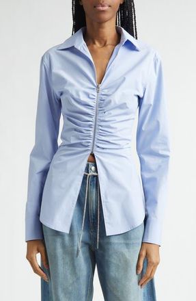 Alexander Wang Ruched Knit Zip Top in Oxford Blue at Nordstrom, Size 14