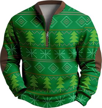 Generic Mens Christmas Jumpers UK, Novelty Nordic Print Pullover, Adult Unisex Festive Colorful & Jolly Plush Tops Funny Xmas Sweatshirtr, Fleece Lined 1/4 Zi