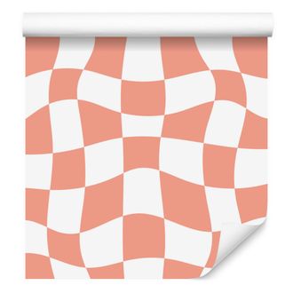 OEM Carta Da Parati A Scacchiera Casual Nei Colori Corallo, Bianco E Pesca, 50x1000 Cm