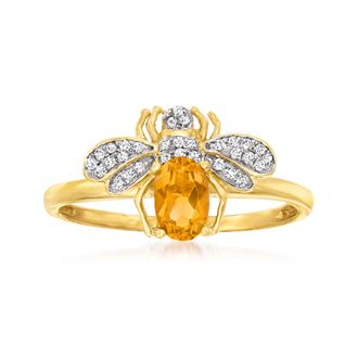 Ross-Simons Citrine and. Diamond Bee Ring in 14kt Yellow Gold