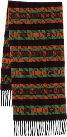 Henrik Vibskov plaid-pattern fringed scarf - Orange