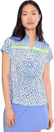 Jamie Sadock Short Sleeve Mandarin Collar Front Placket Zipper Womens Clothing Purple : 2XL, Polyester/Spandex